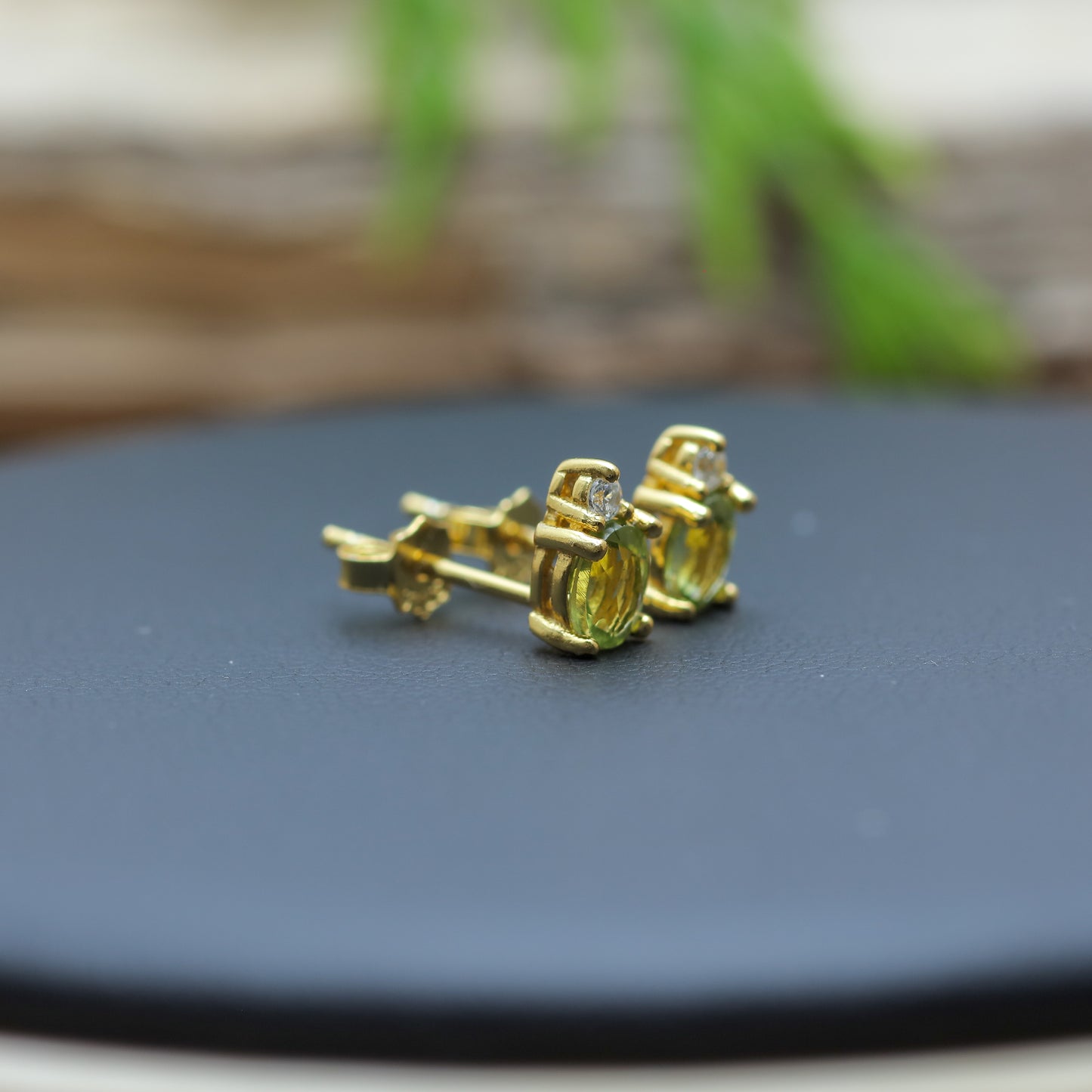 Gold-Plated Silver Natural Peridot Stud Earrings