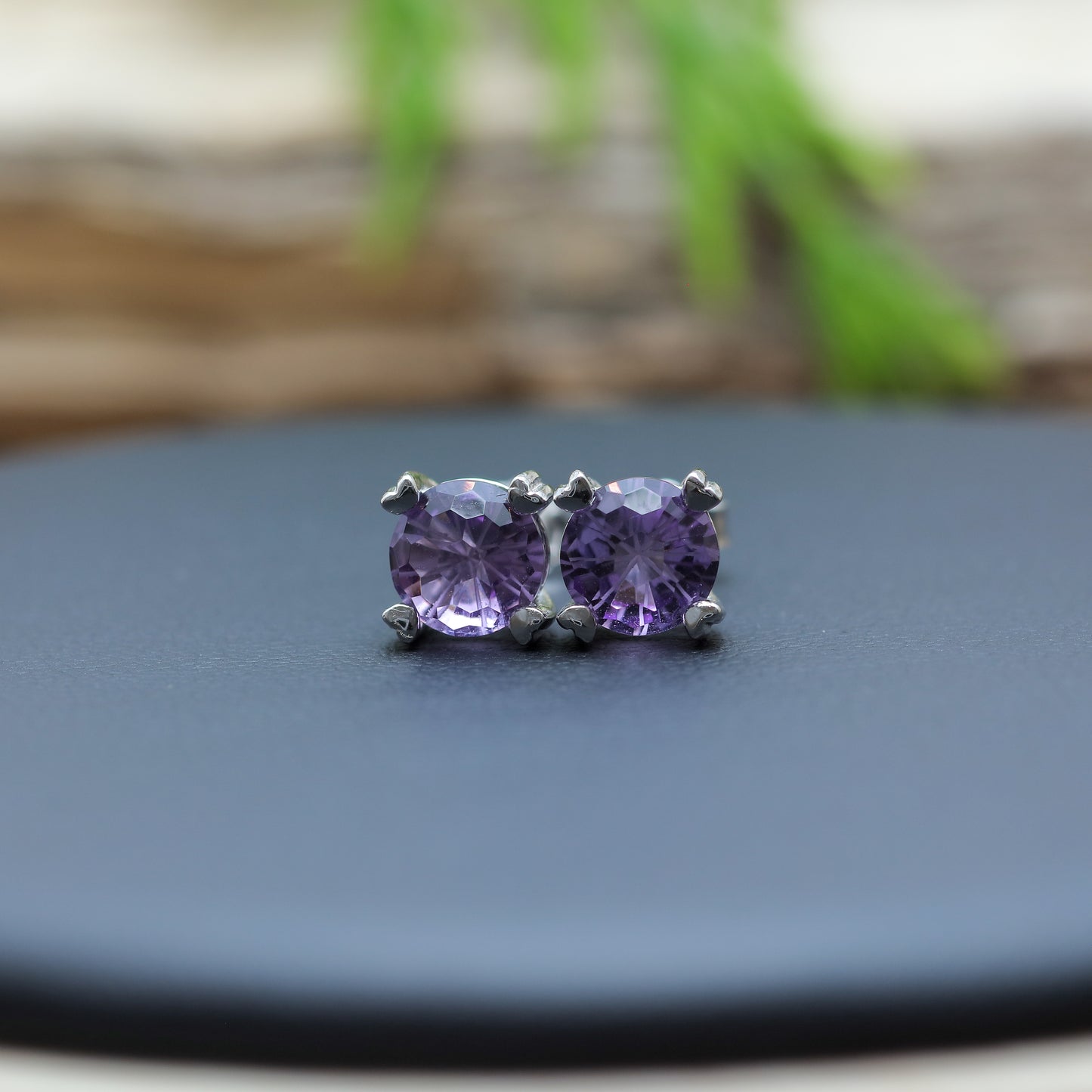 Natural Amethyst Stud Earrings with Precision-Cut Frosted Facets