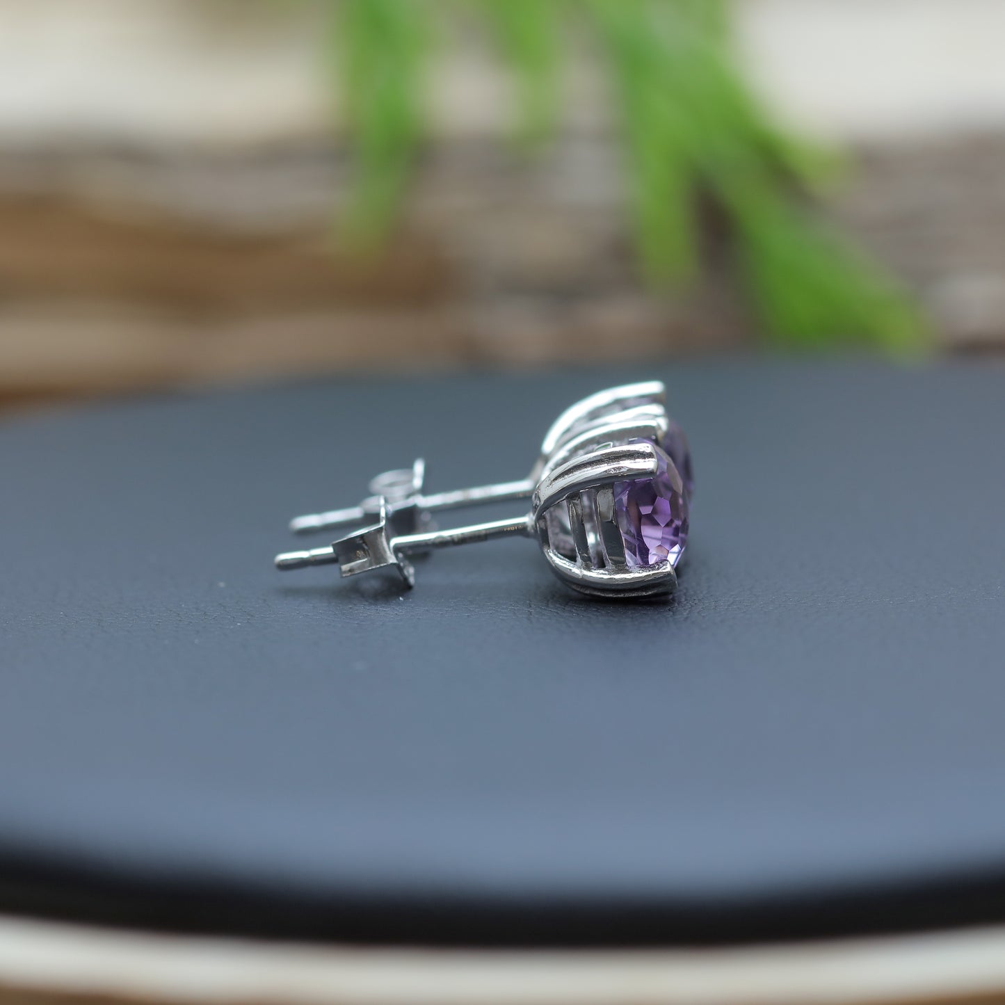 Natural Amethyst Stud Earrings with Precision-Cut Frosted Facets