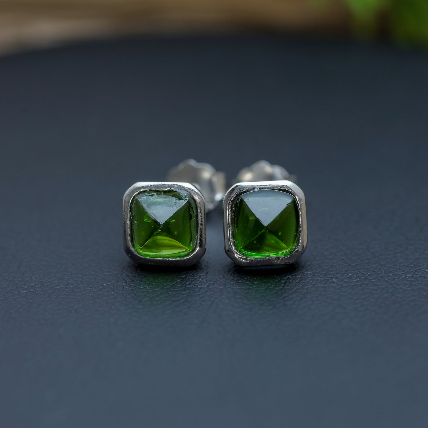 Natural Chrome Diopside Sugarloaf Stud Earrings