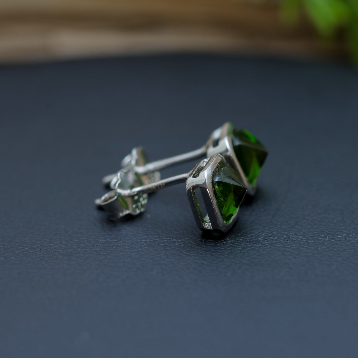 Natural Chrome Diopside Sugarloaf Stud Earrings