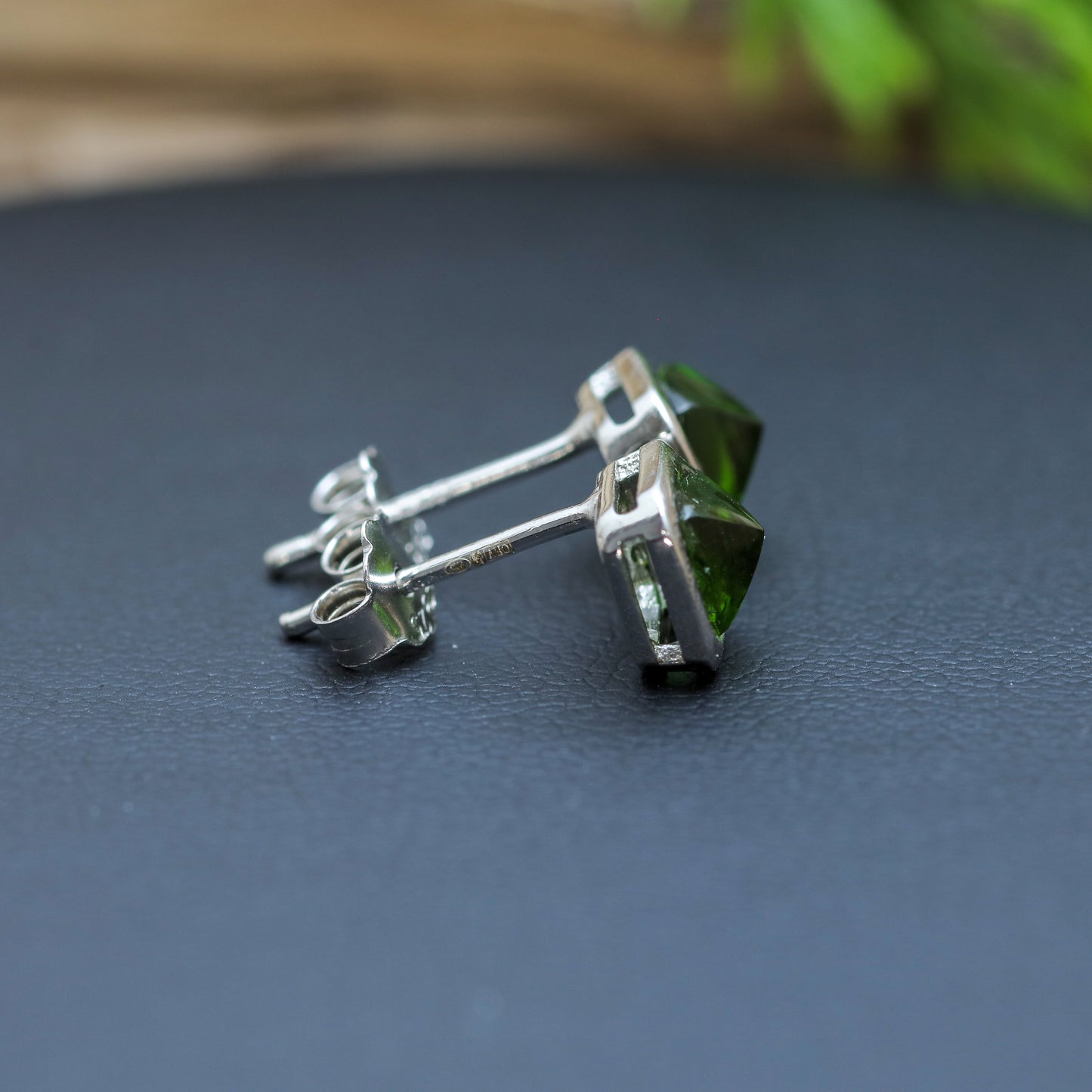 Natural Chrome Diopside Sugarloaf Stud Earrings