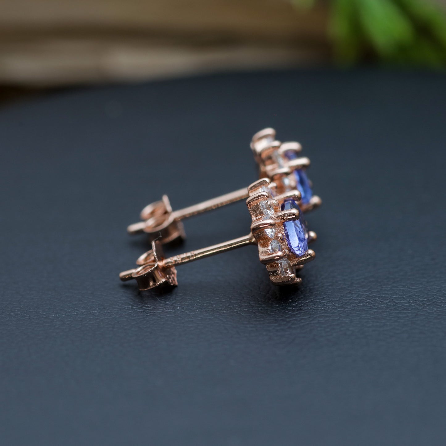 Natural Oval Tanzanite Halo Stud Earrings