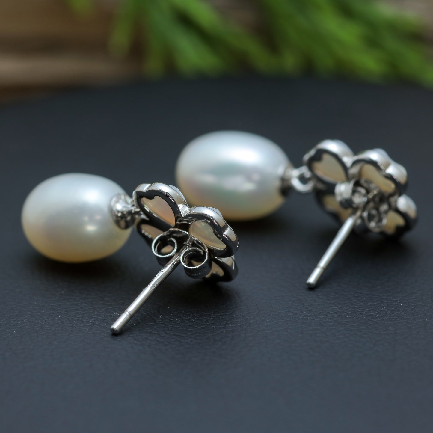 Natural Cultured Pearl Four-Leaf Clover Drop Earrings