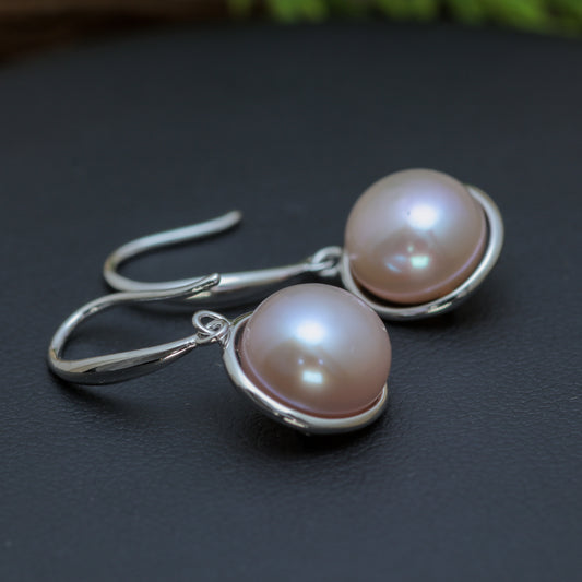Natural Pink Cultured Pearl Drop Earrings