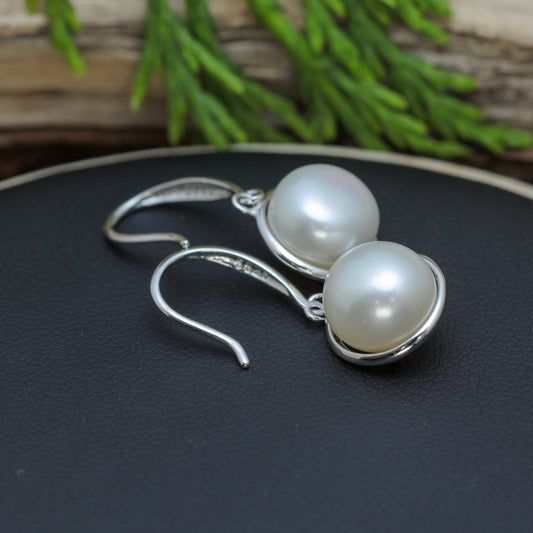 Natural White Cultured Pearl Drop Earrings
