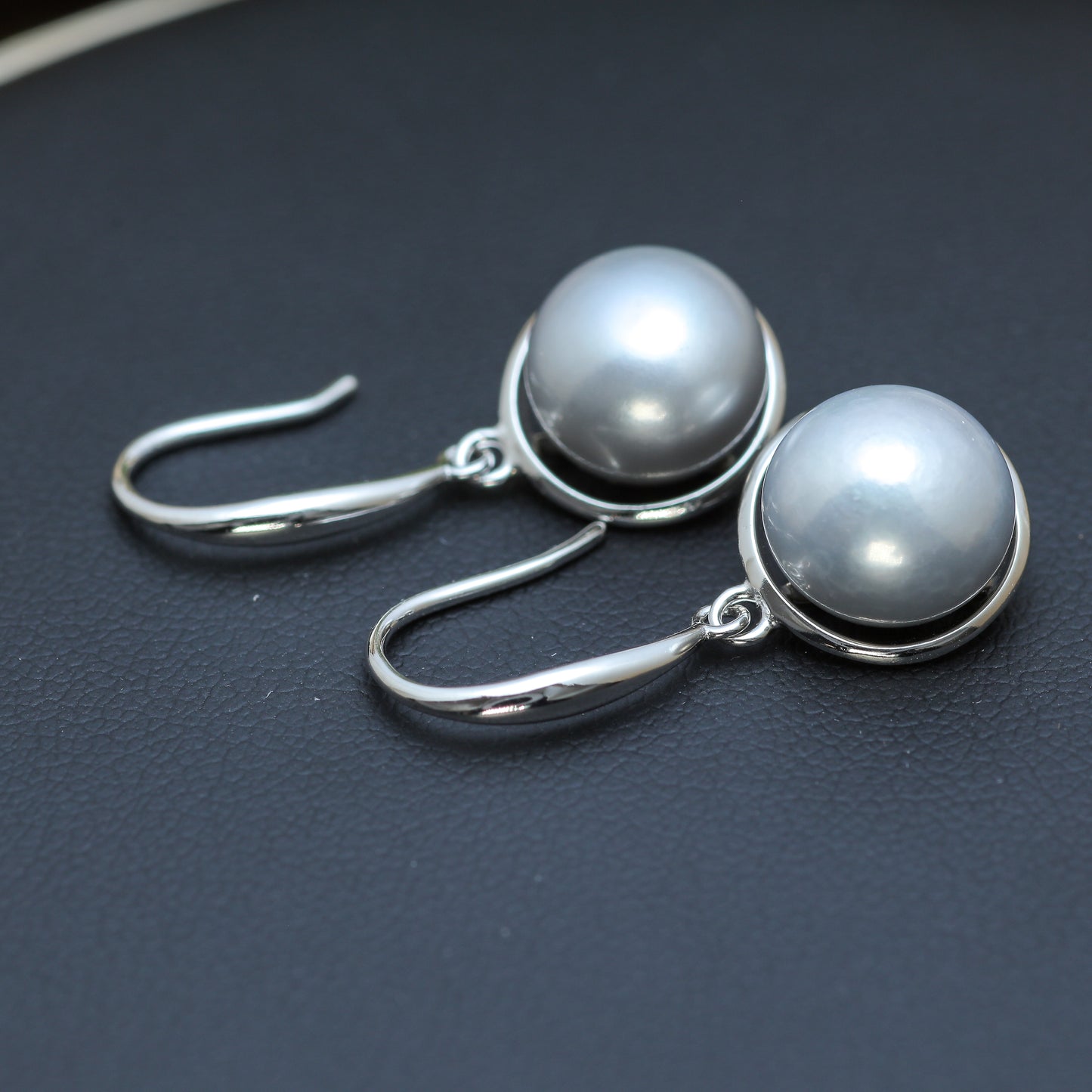 Natural Gray Cultured Pearl Floating Drop Earrings