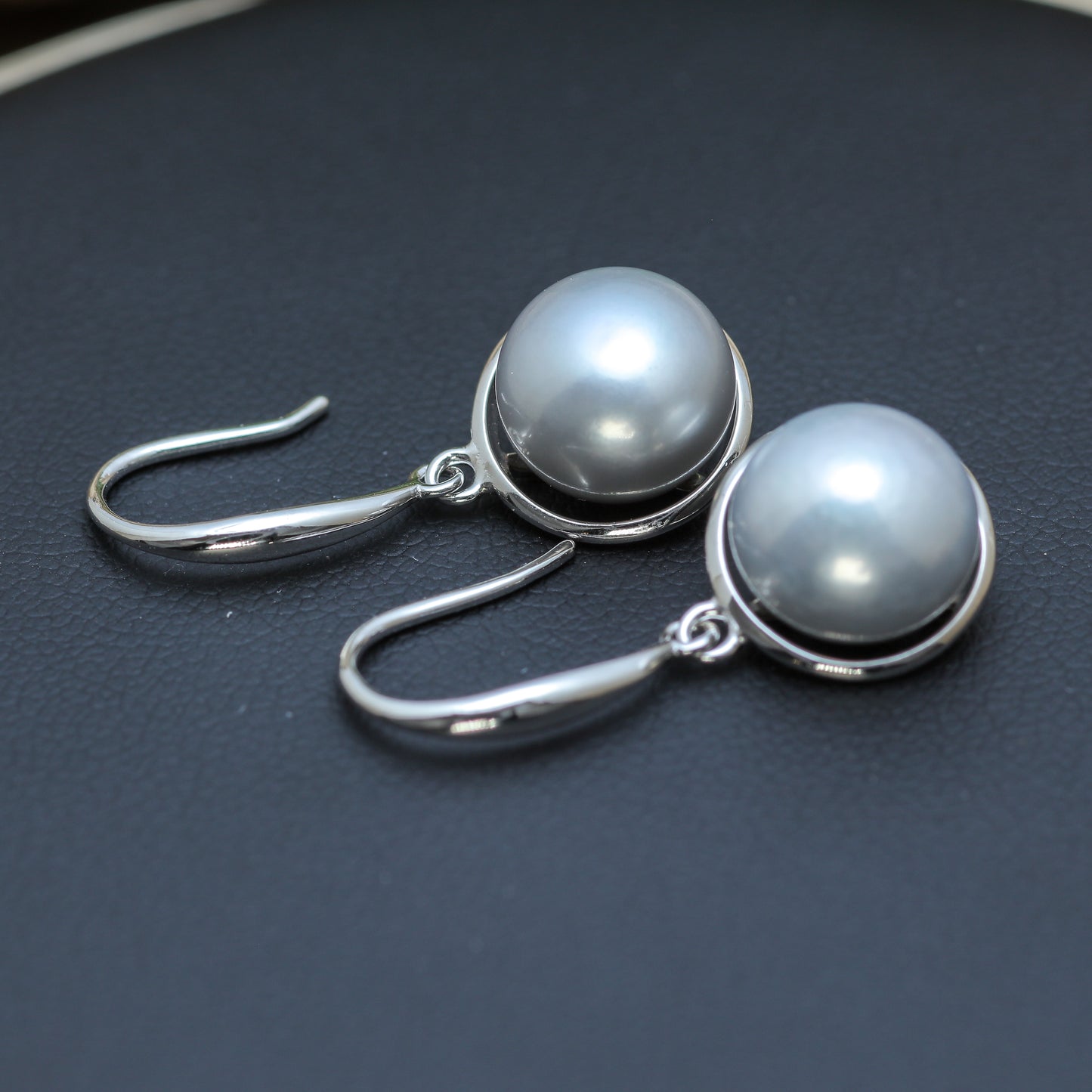 Natural Gray Cultured Pearl Floating Drop Earrings
