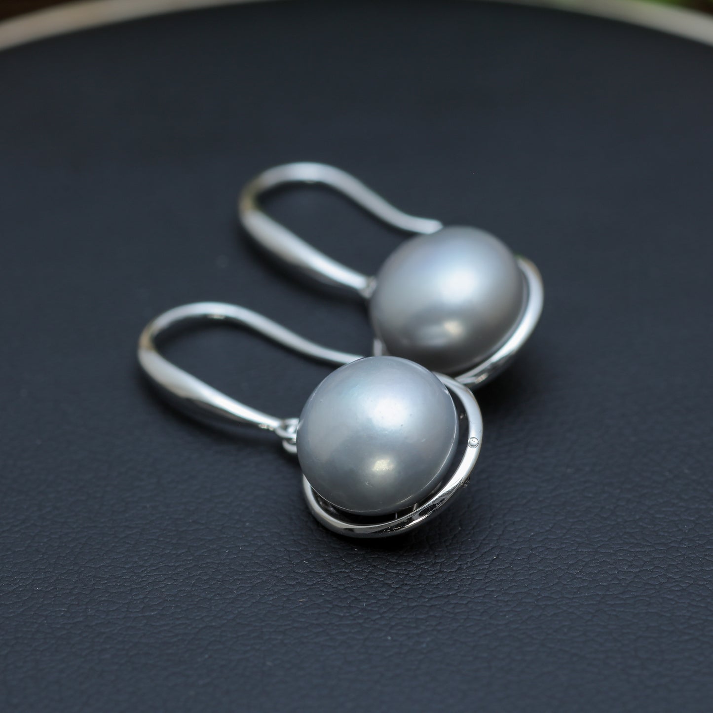 Natural Gray Cultured Pearl Floating Drop Earrings