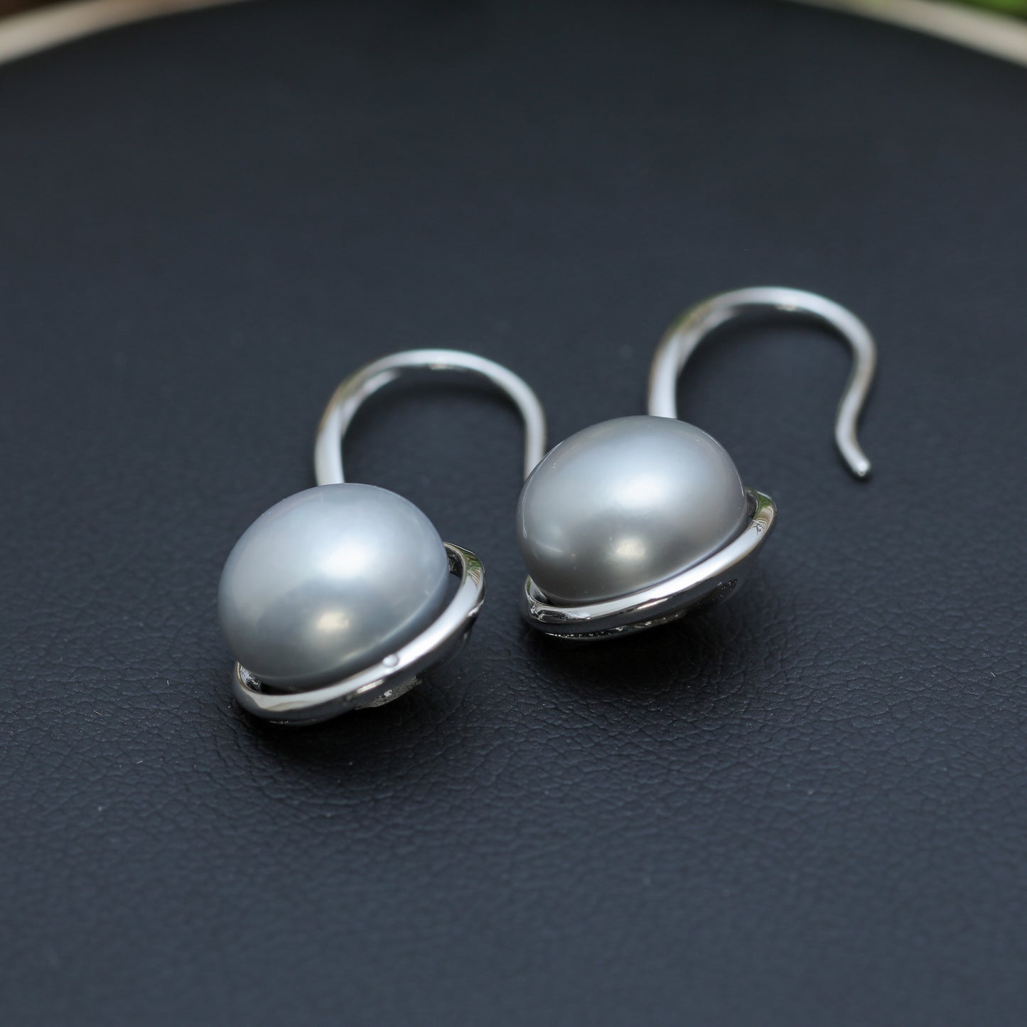 Natural Gray Cultured Pearl Floating Drop Earrings