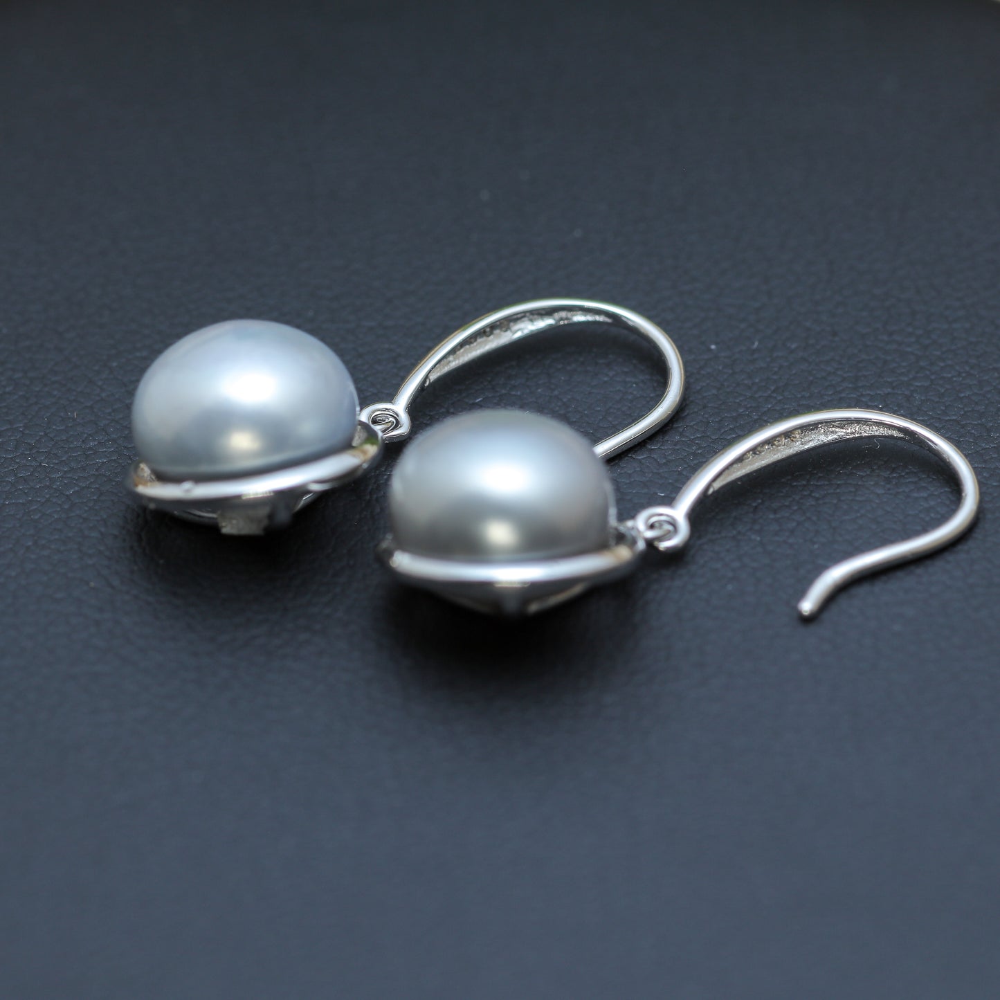 Natural Gray Cultured Pearl Floating Drop Earrings