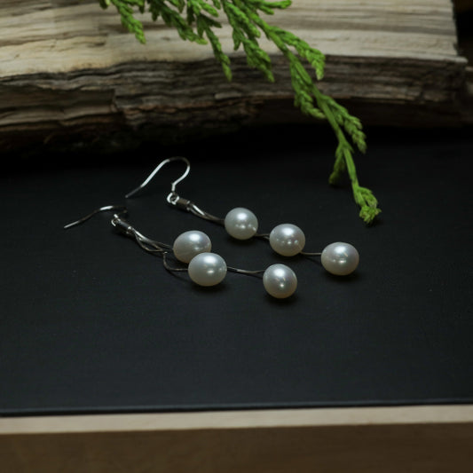 Natural Cultured Pearl Triple-Strand Cascade Earrings