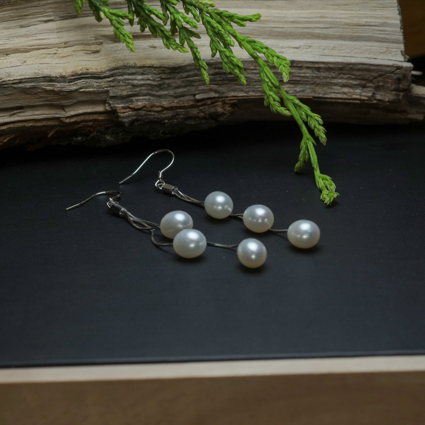 Natural Cultured Pearl Triple-Strand Cascade Earrings