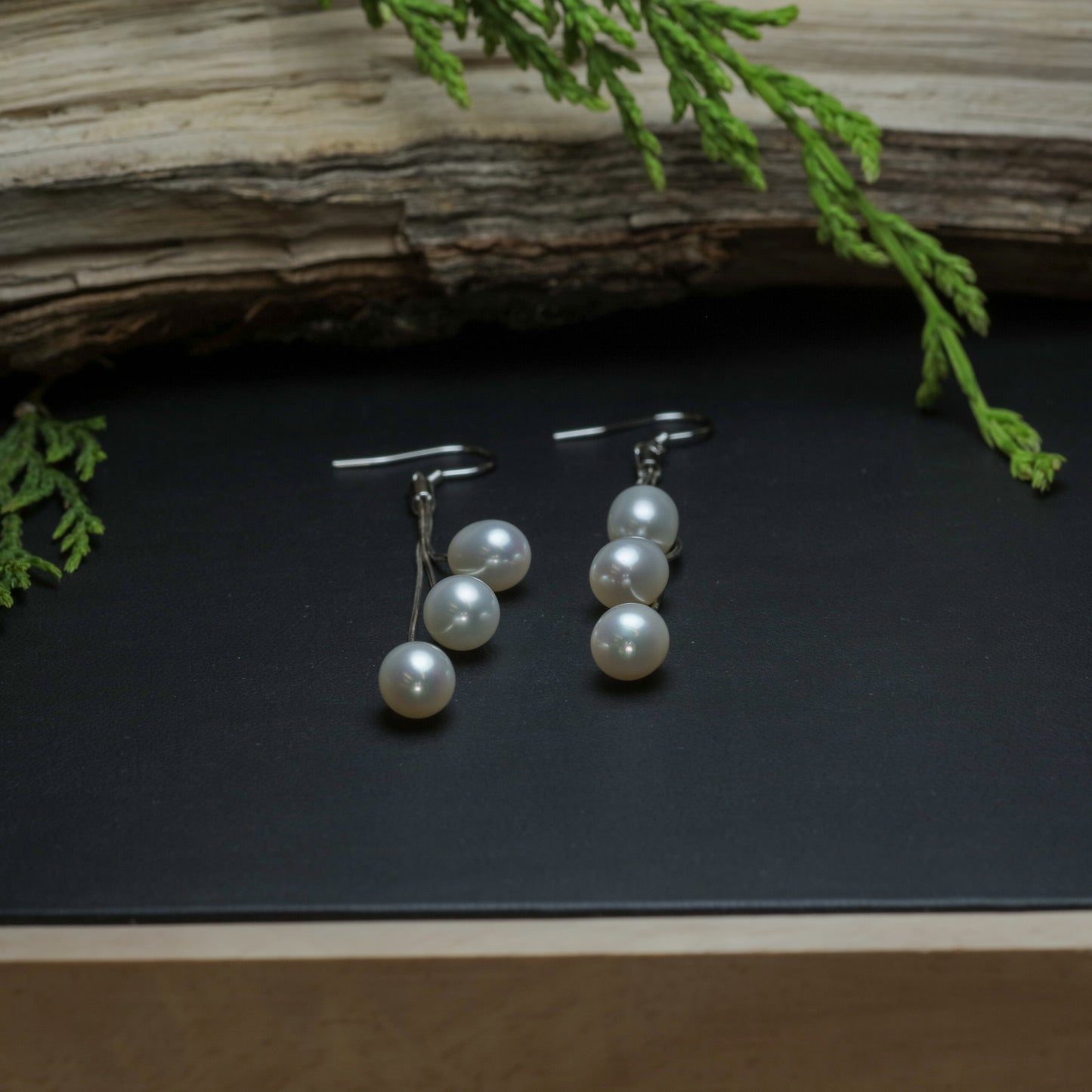 Natural Cultured Pearl Triple-Strand Cascade Earrings