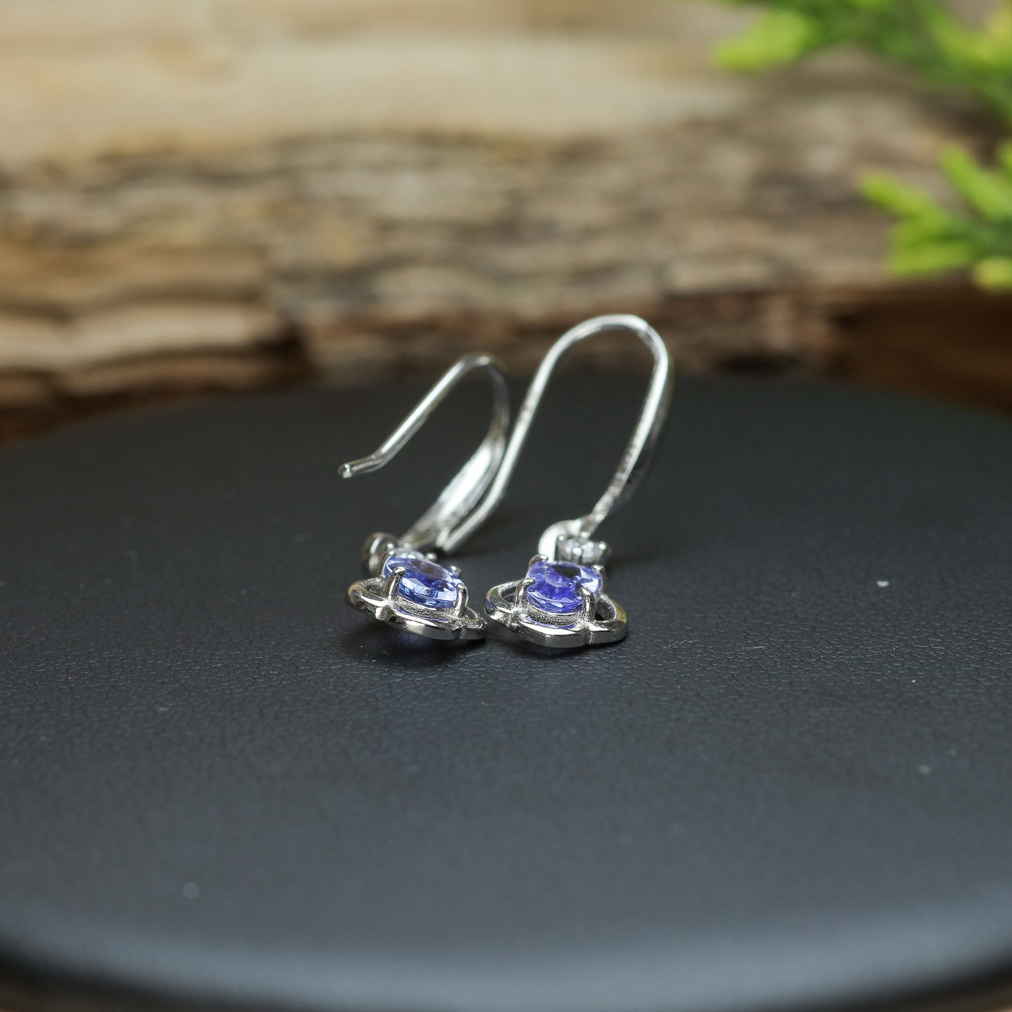 Natural Tanzanite Drop Earrings with Cubic Zirconia Accents