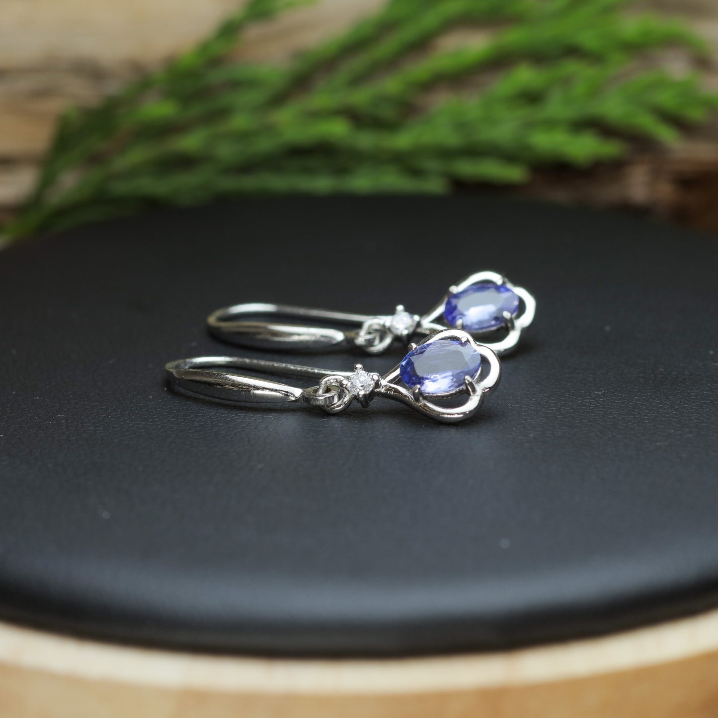 Natural Tanzanite Drop Earrings with Cubic Zirconia Accents