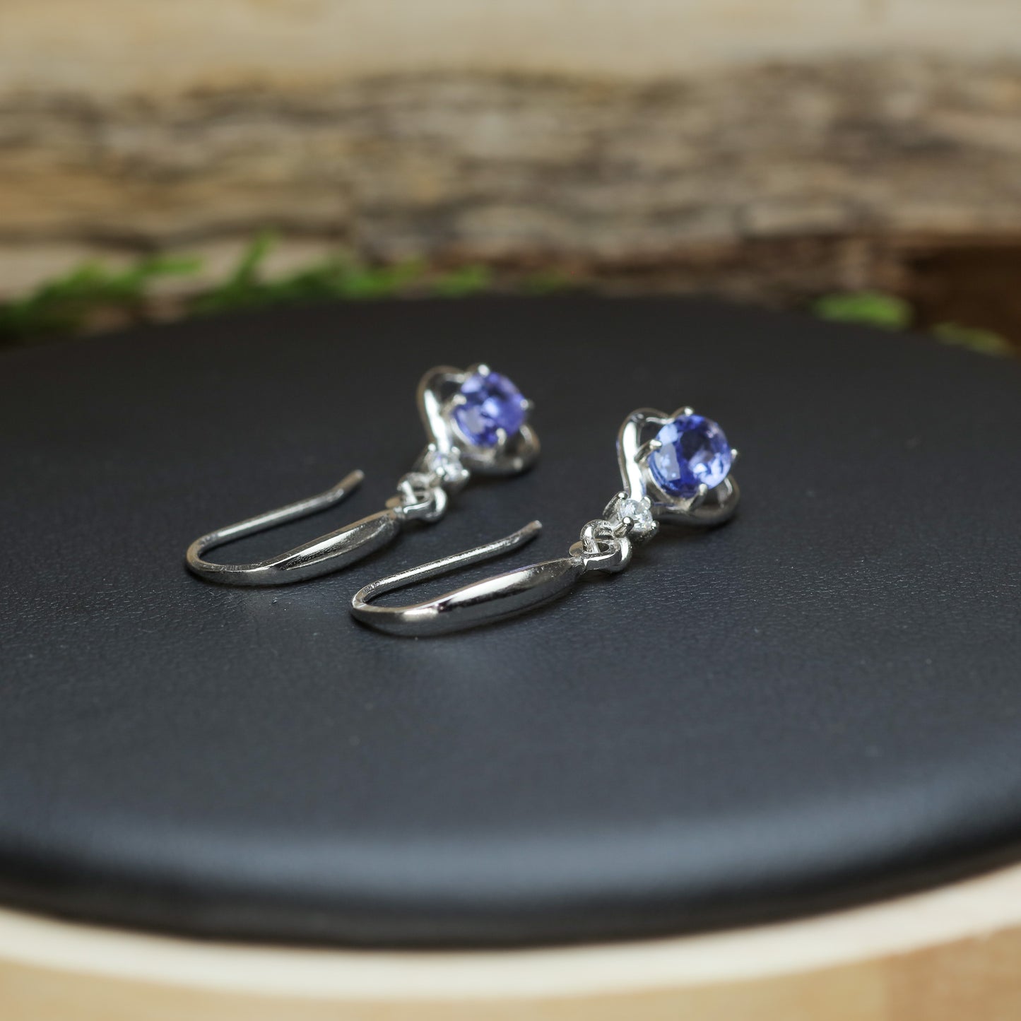 Natural Tanzanite Drop Earrings with Cubic Zirconia Accents