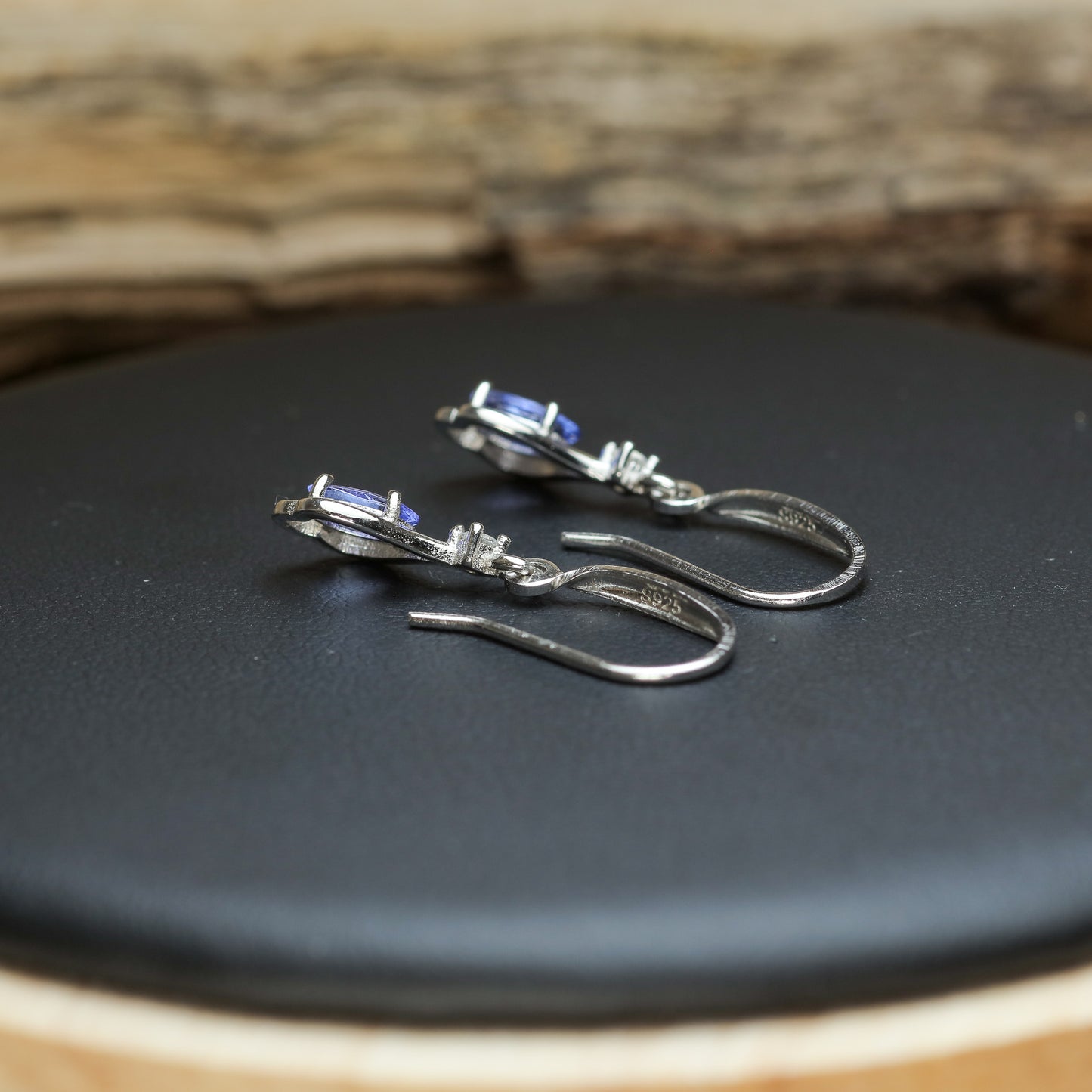 Natural Tanzanite Drop Earrings with Cubic Zirconia Accents