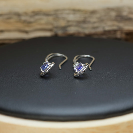 Natural Tanzanite Drop Earrings with Cubic Zirconia Accents