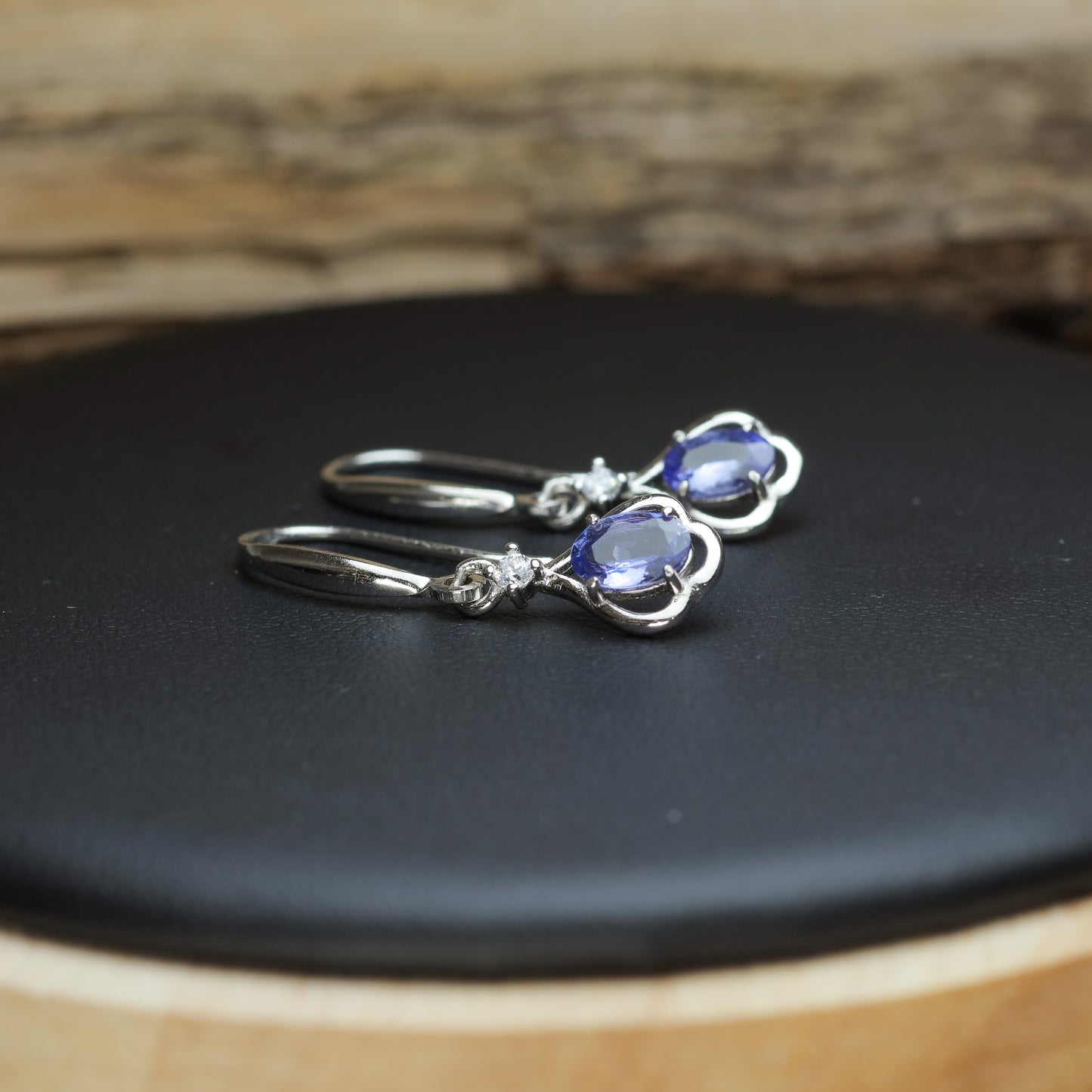 Natural Tanzanite Drop Earrings with Cubic Zirconia Accents