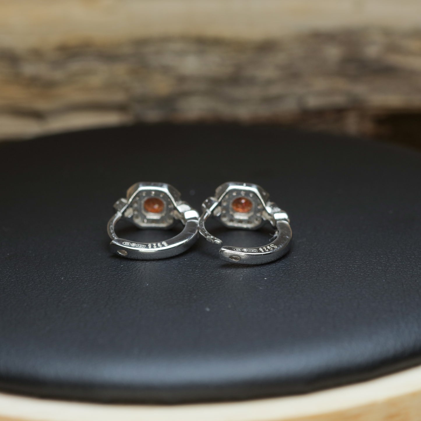 Natural Sunstone Hexagonal Halo Huggie Earrings