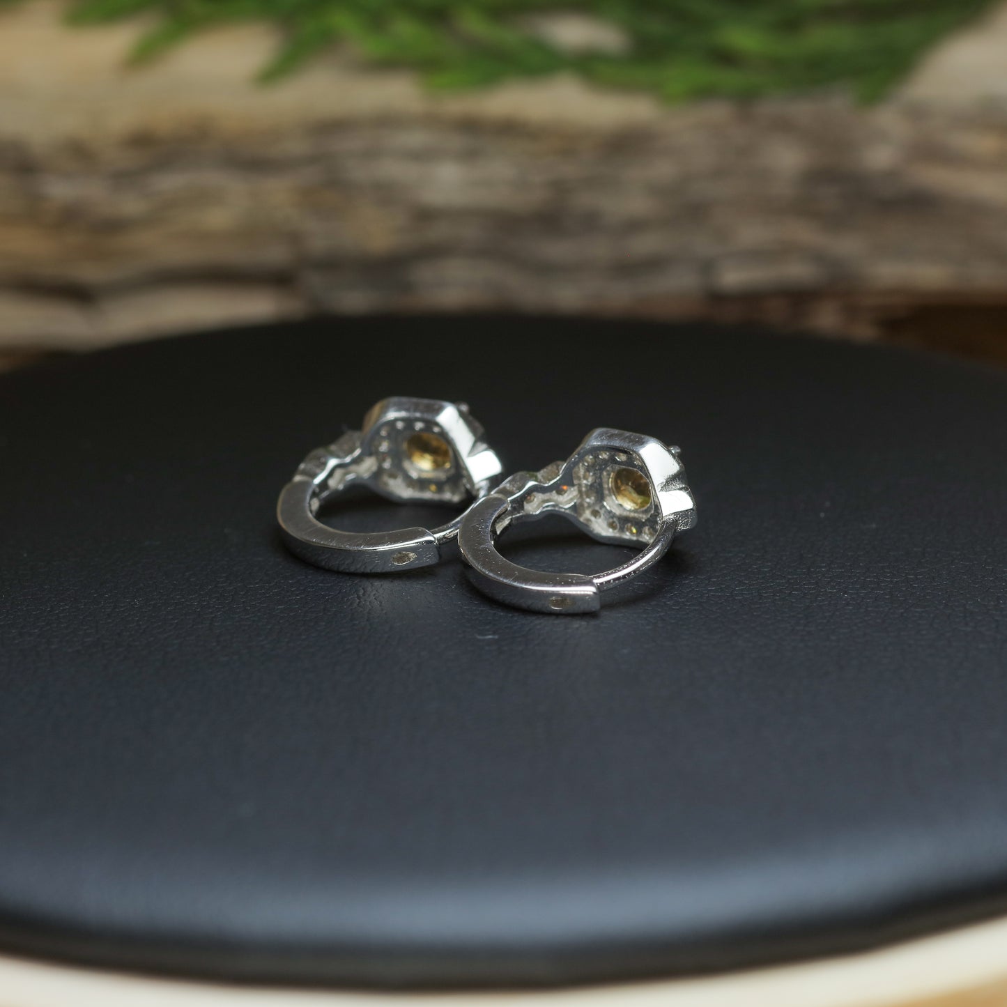 Natural Citrine Hexagonal Halo Huggie Earrings