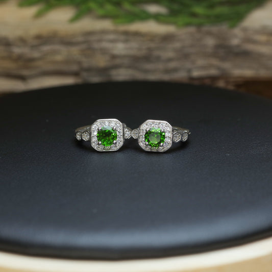 Natural Chrome Diopside Hexagonal Halo Huggie Earrings