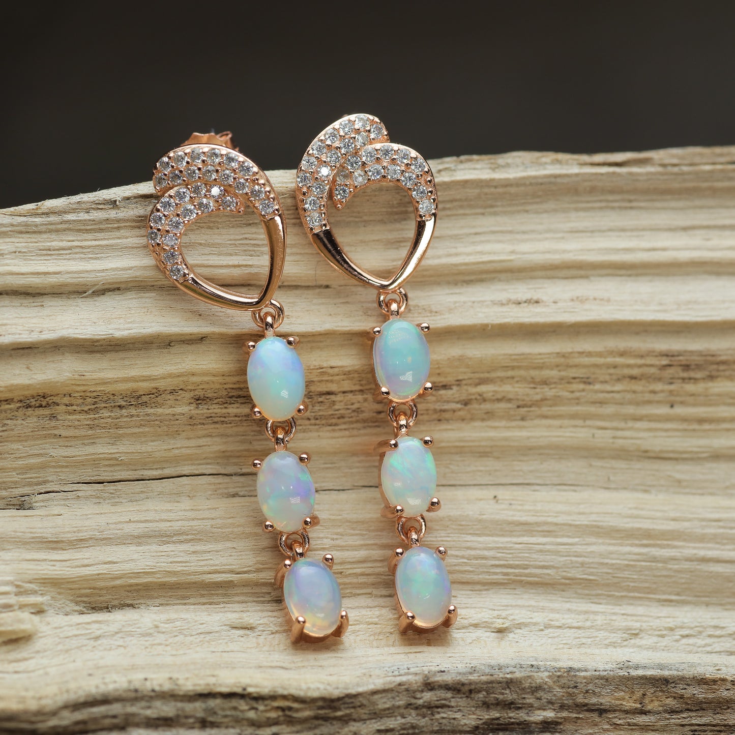 Natural Ethiopian Opal Triple-Drop Earrings