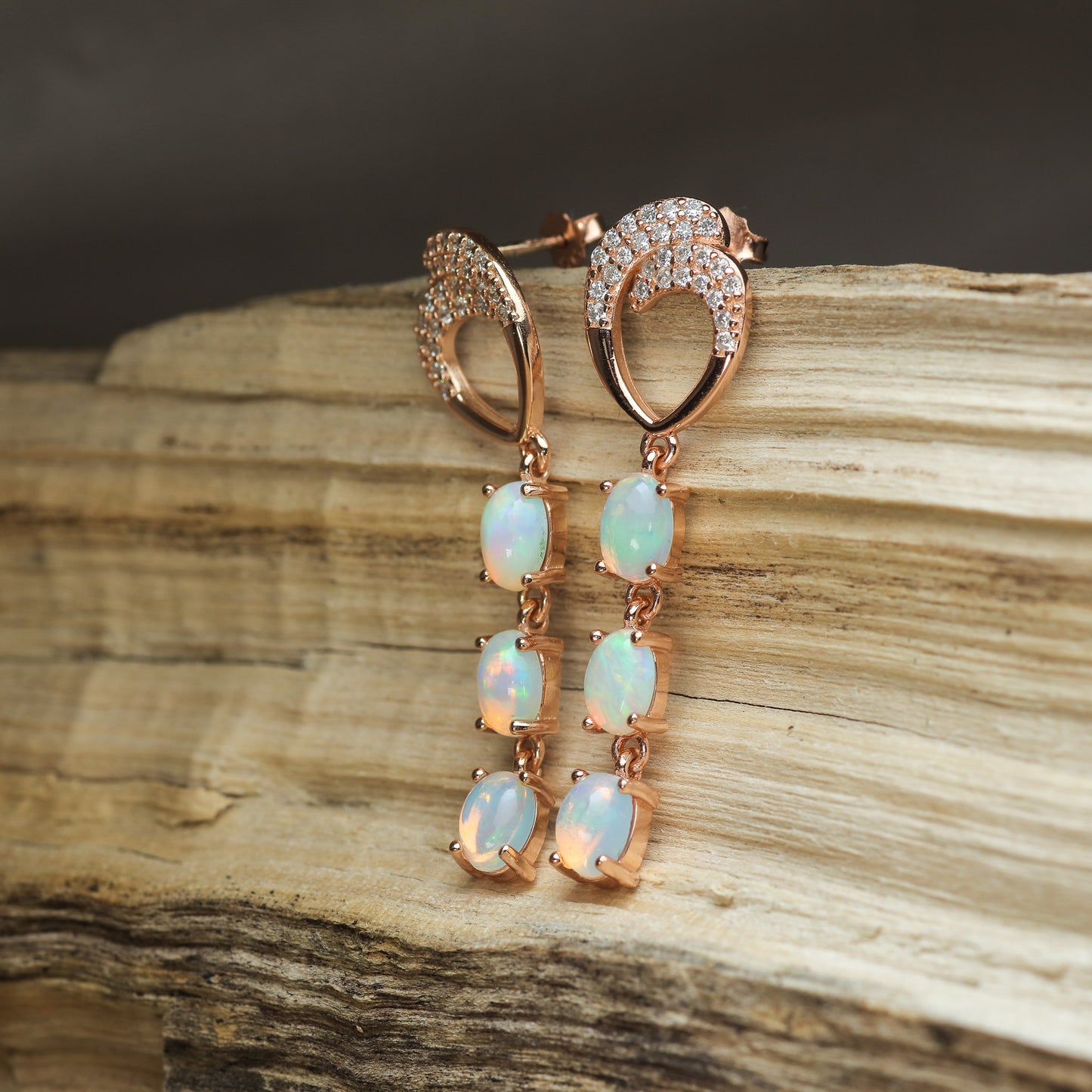 Natural Ethiopian Opal Triple-Drop Earrings