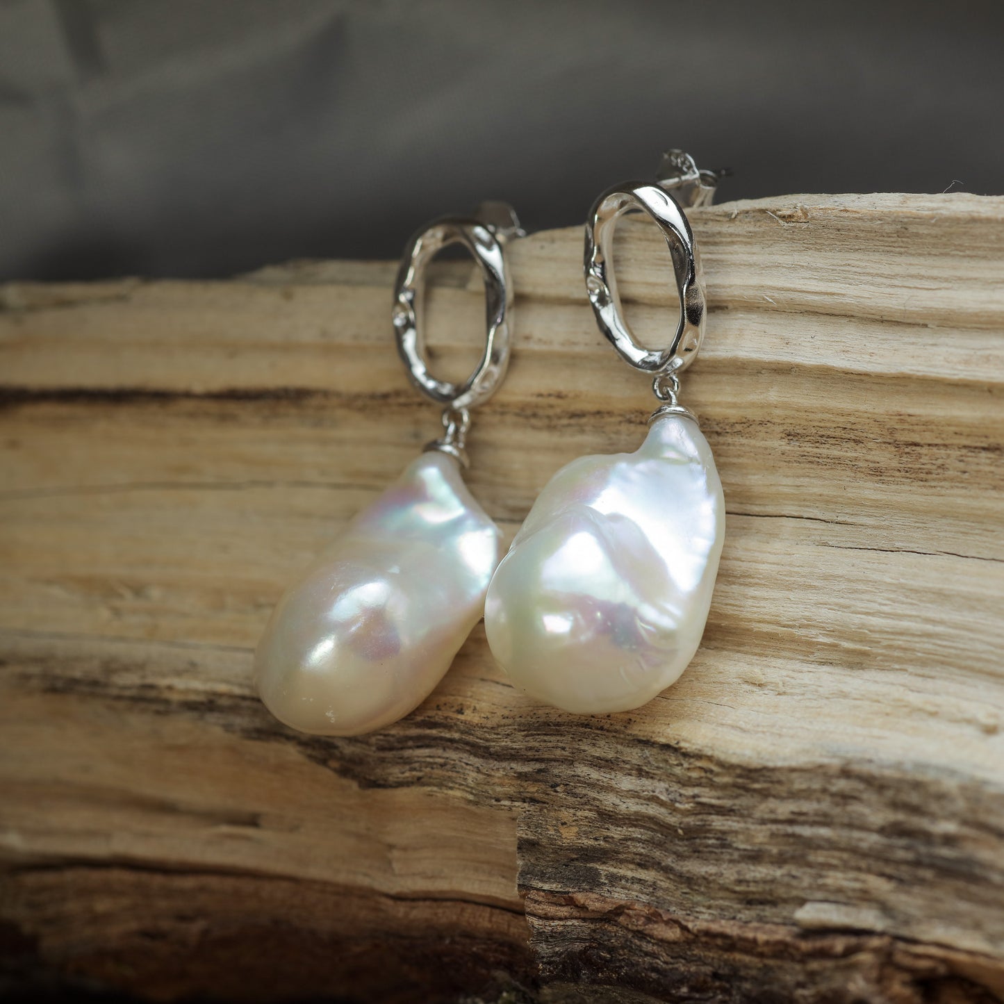 Natural Baroque Cultured Pearl, Hoop Drop Earrings