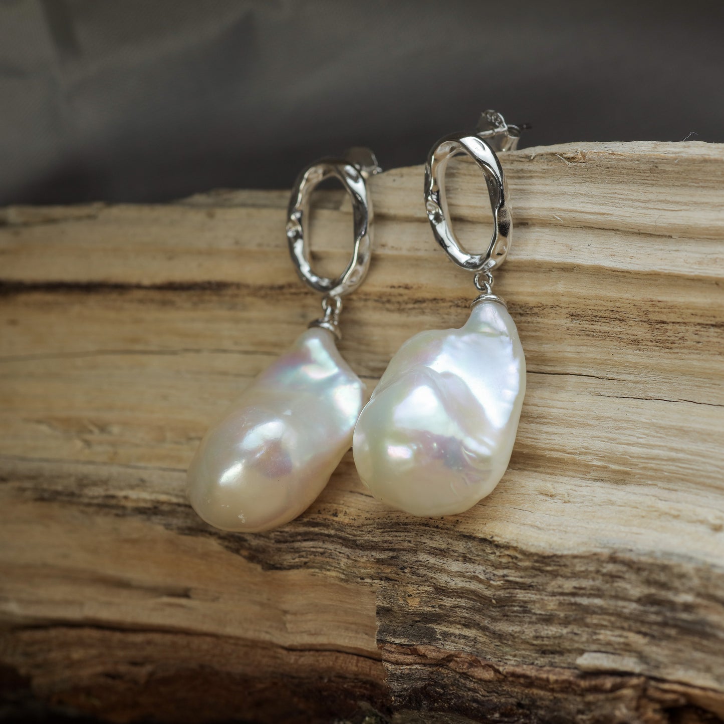 Natural Baroque Cultured Pearl, Hoop Drop Earrings