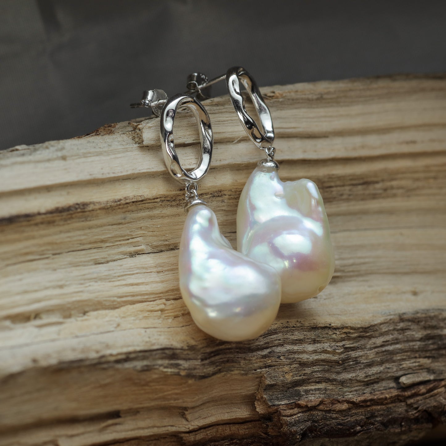 Natural Baroque Cultured Pearl, Hoop Drop Earrings