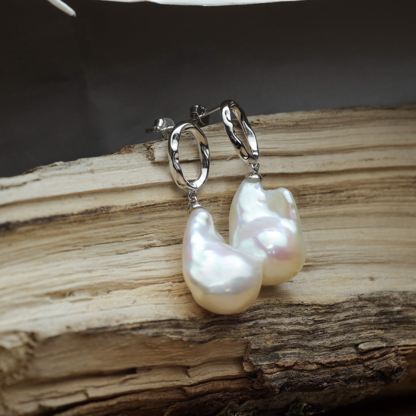 Natural Baroque Cultured Pearl, Hoop Drop Earrings