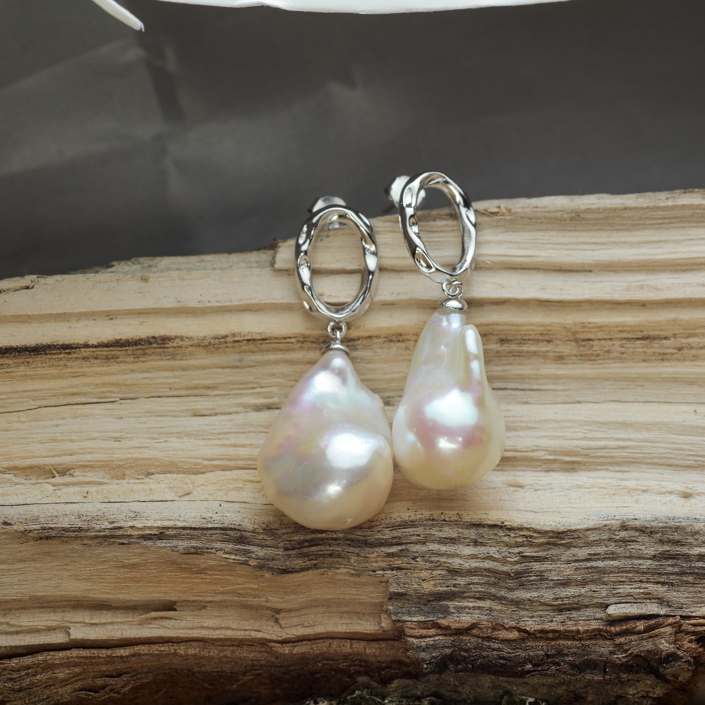 Natural Baroque Cultured Pearl, Hoop Drop Earrings