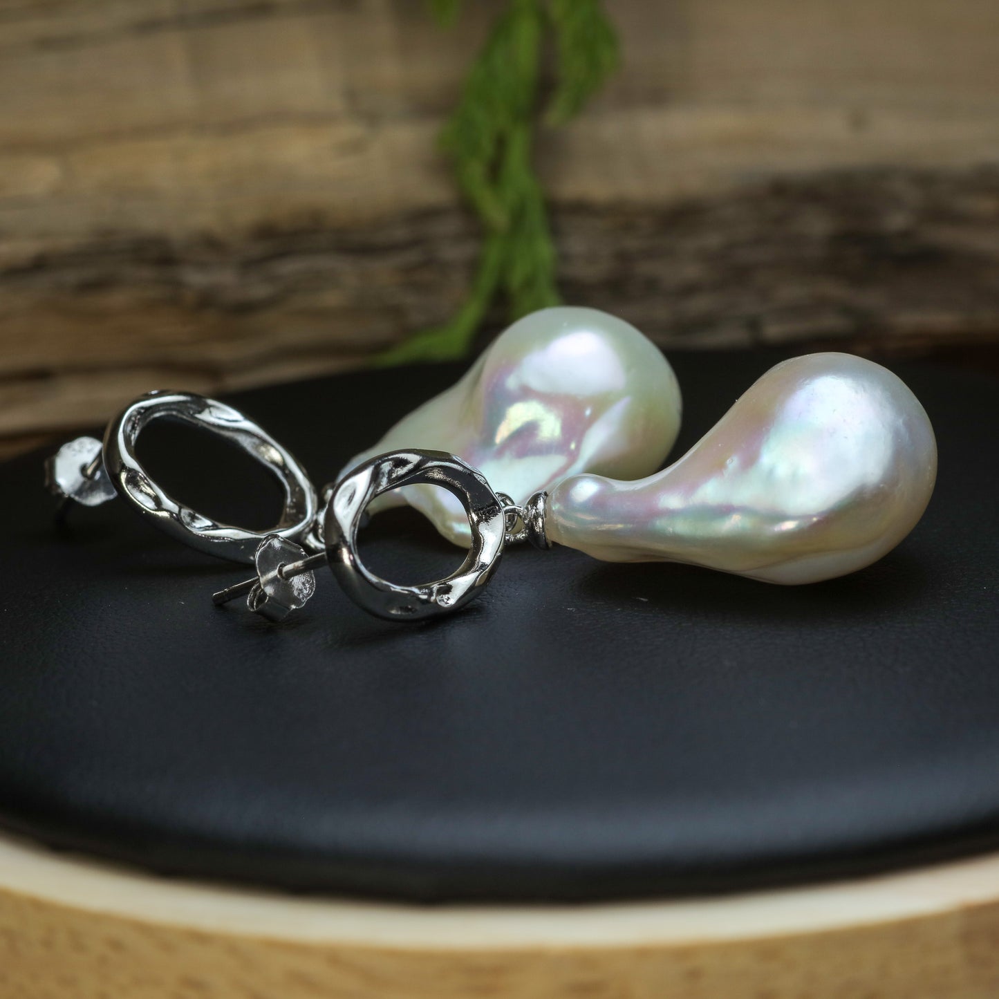 Natural Baroque Cultured Pearl, Hoop Drop Earrings