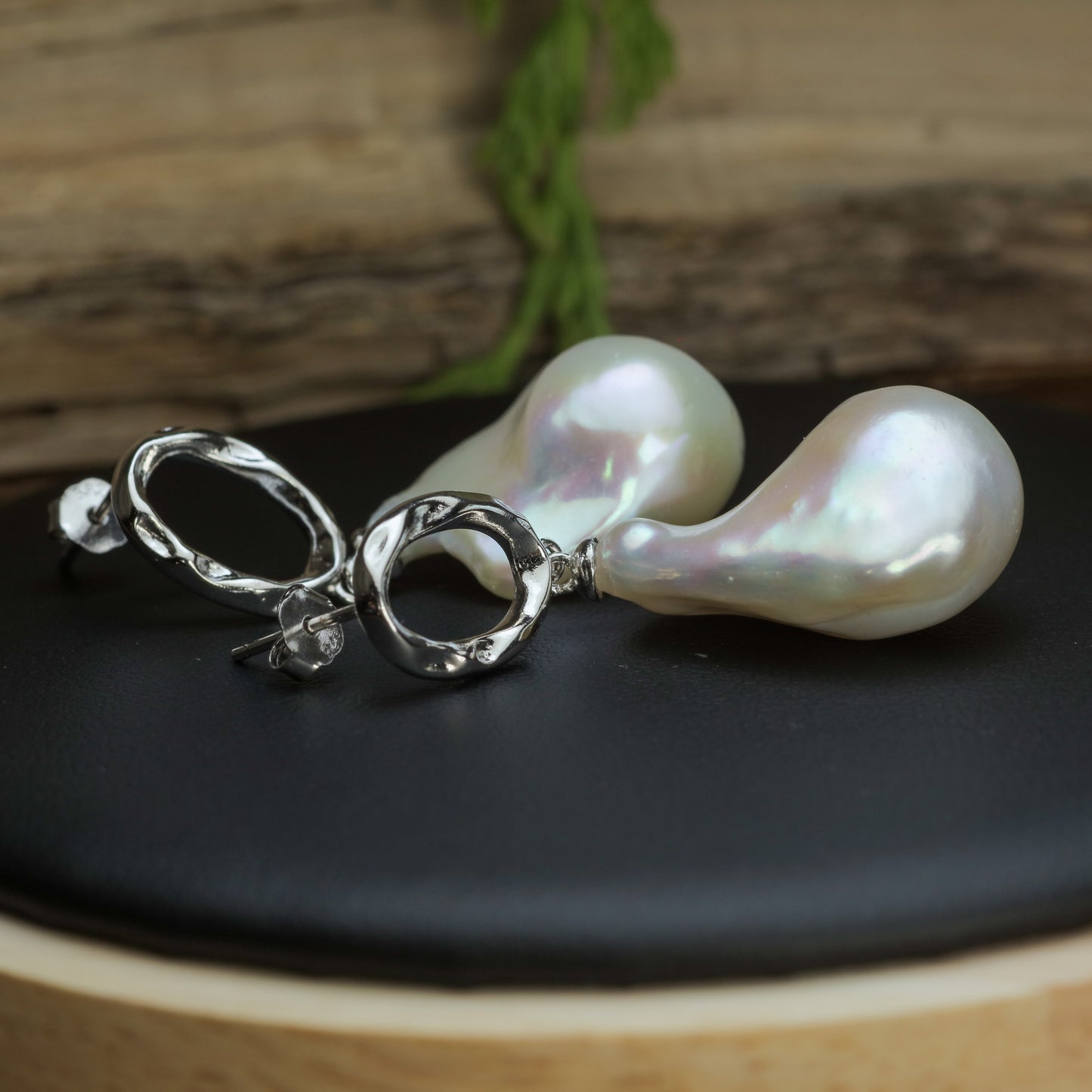 Natural Baroque Cultured Pearl, Hoop Drop Earrings