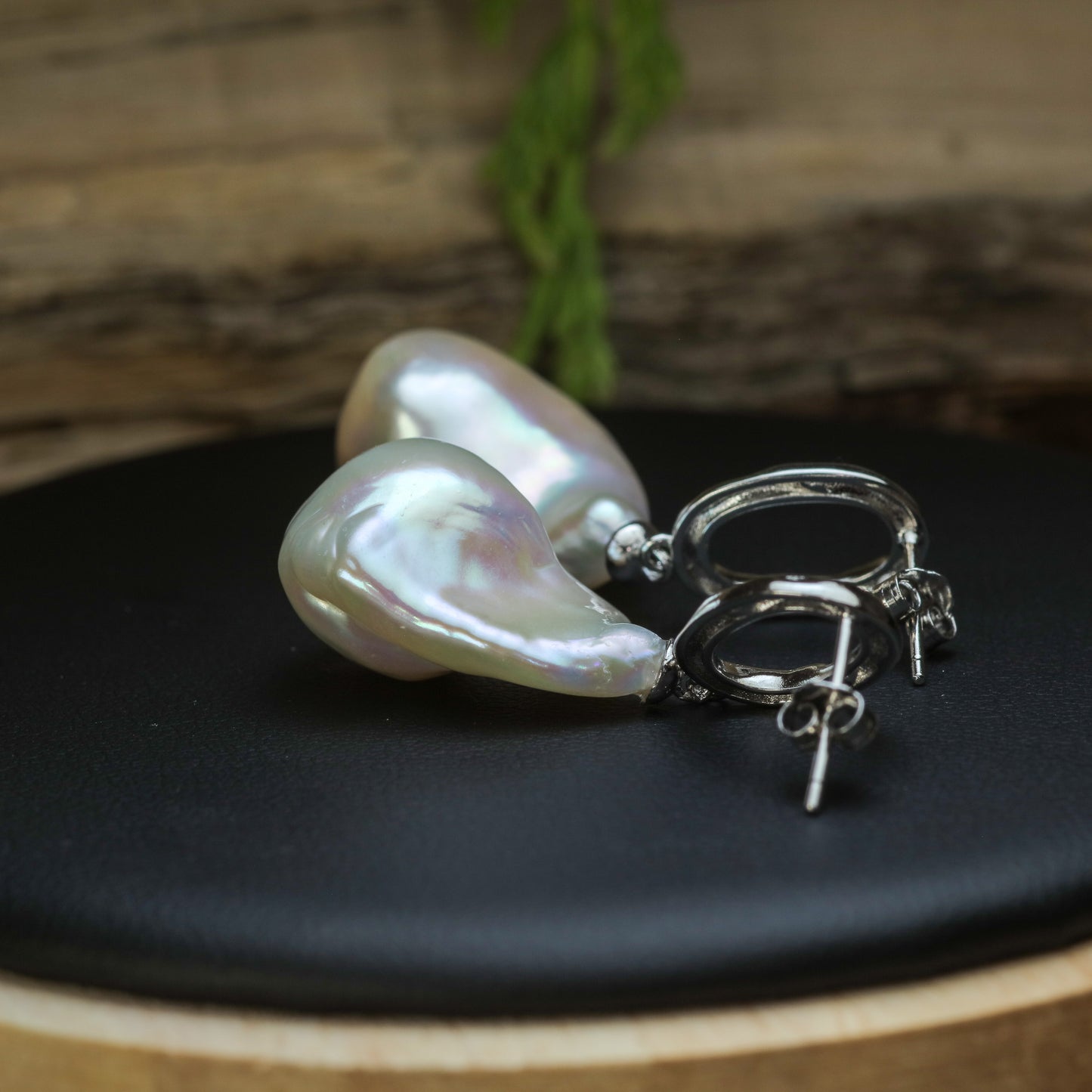 Natural Baroque Cultured Pearl, Hoop Drop Earrings