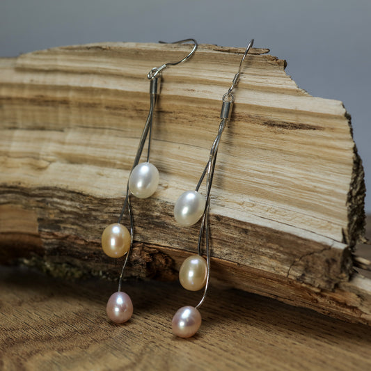 Multi-Tone Natural Cultured Pearl Cascade Earrings