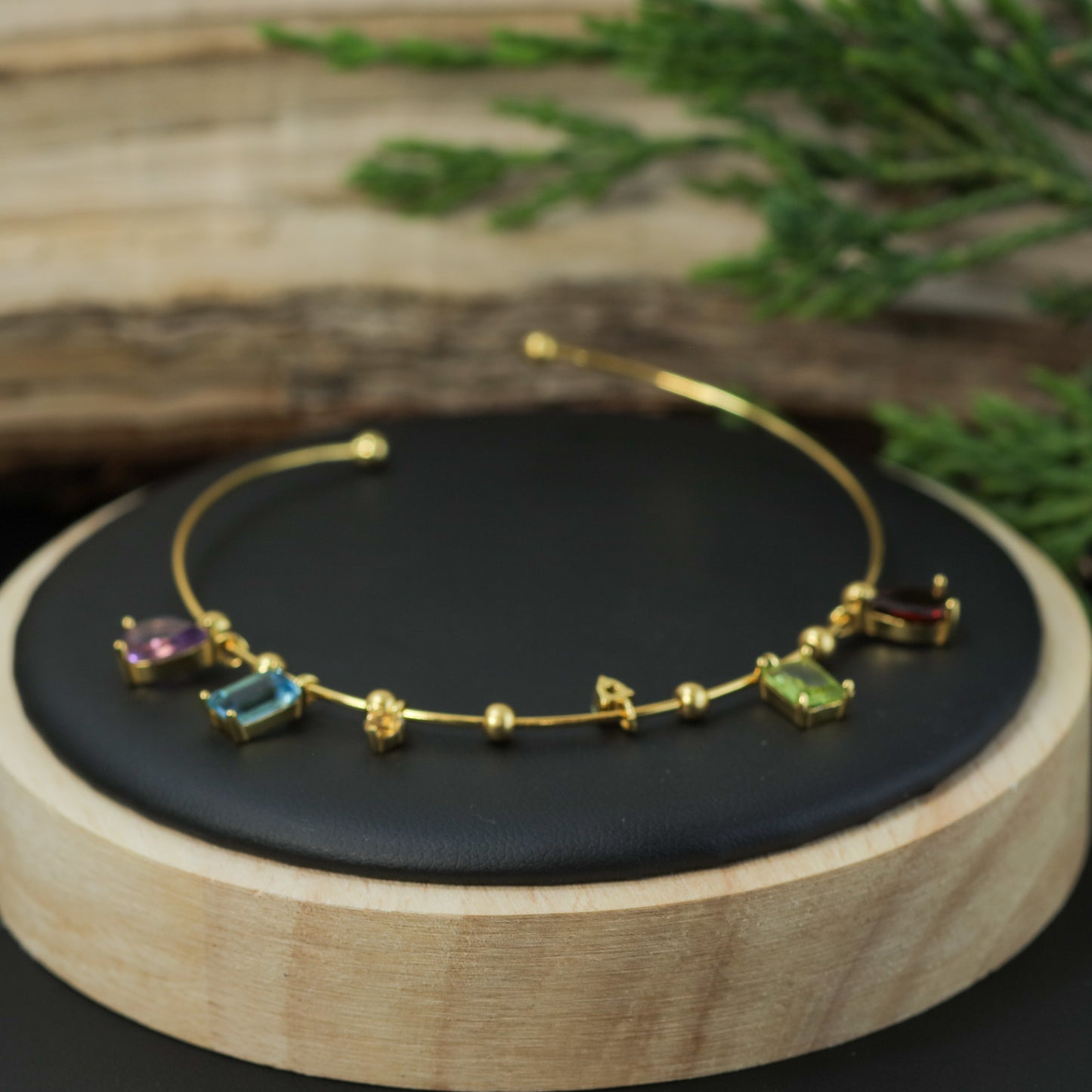 Multi-Gemstone Open Bangle Bracelet
