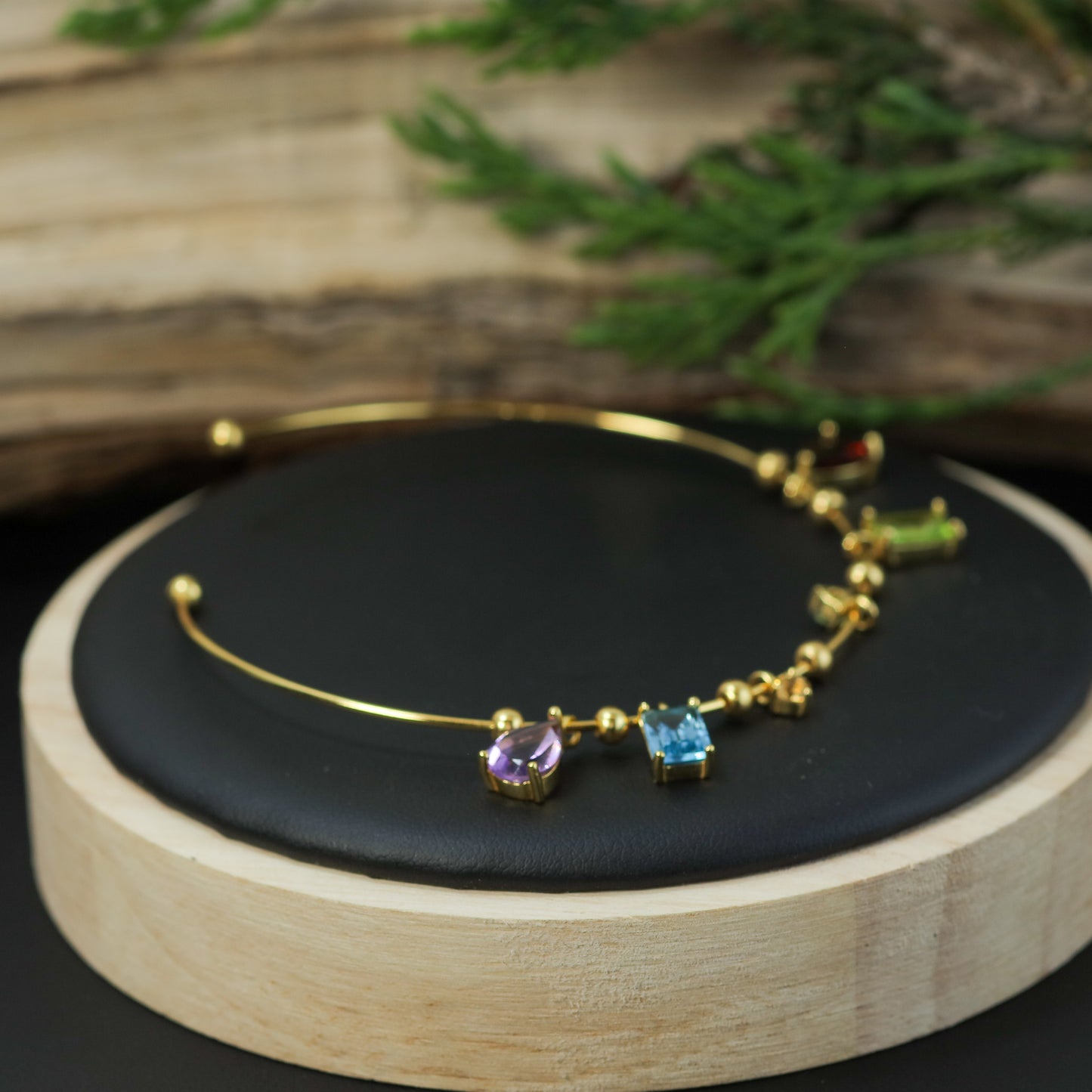 Multi-Gemstone Open Bangle Bracelet