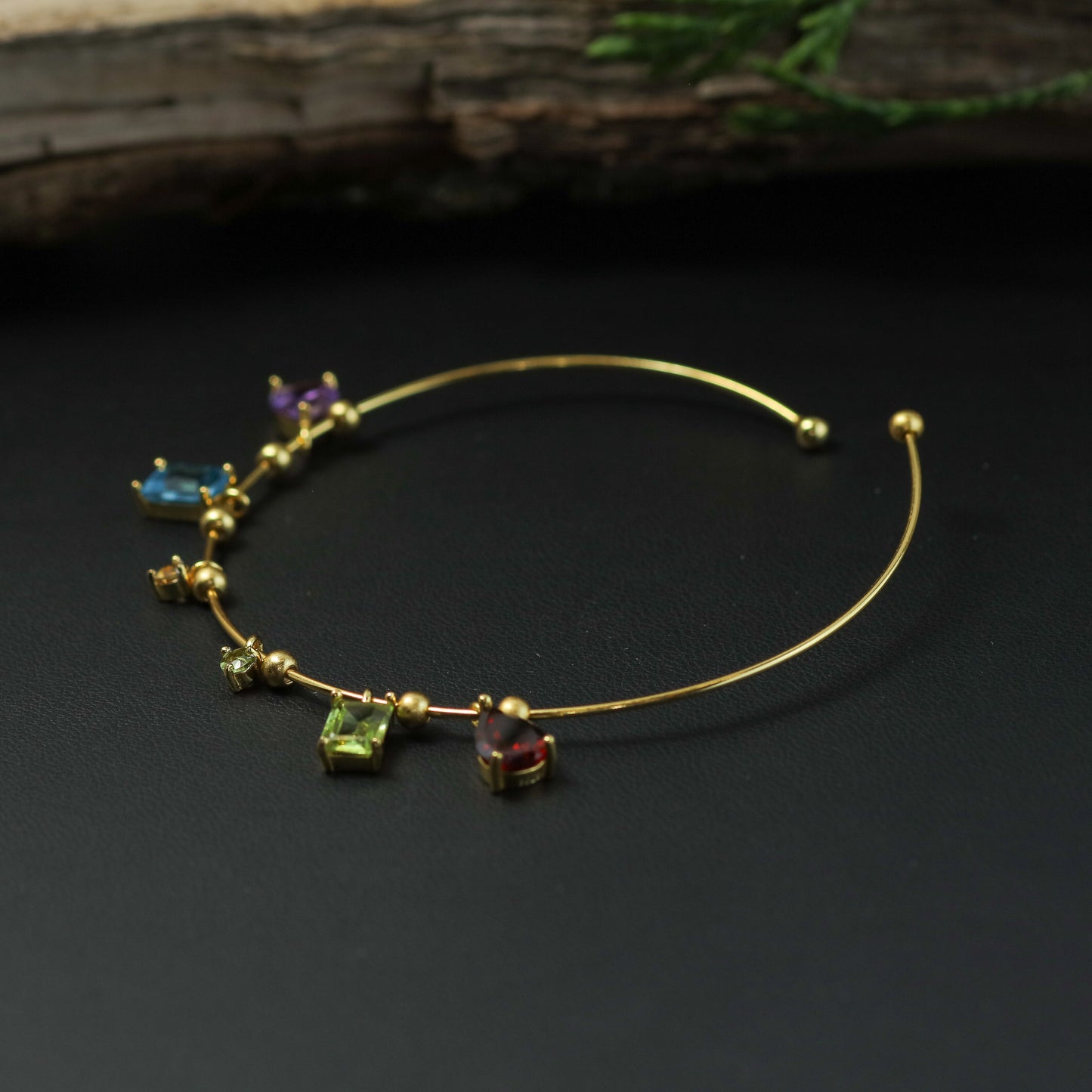 Multi-Gemstone Open Bangle Bracelet