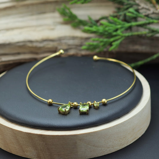 Natural Peridot Open Bangle Bracelet