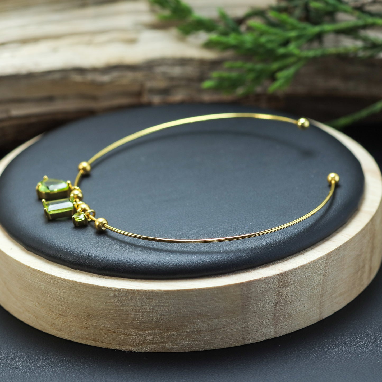 Natural Peridot Open Bangle Bracelet