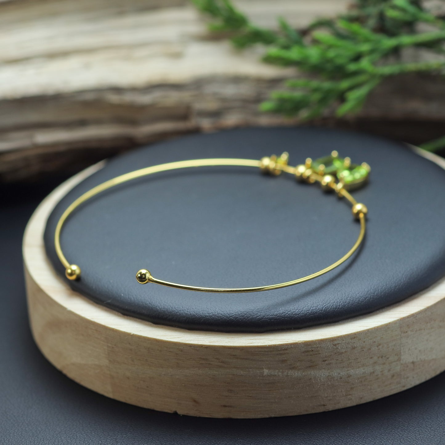 Natural Peridot Open Bangle Bracelet