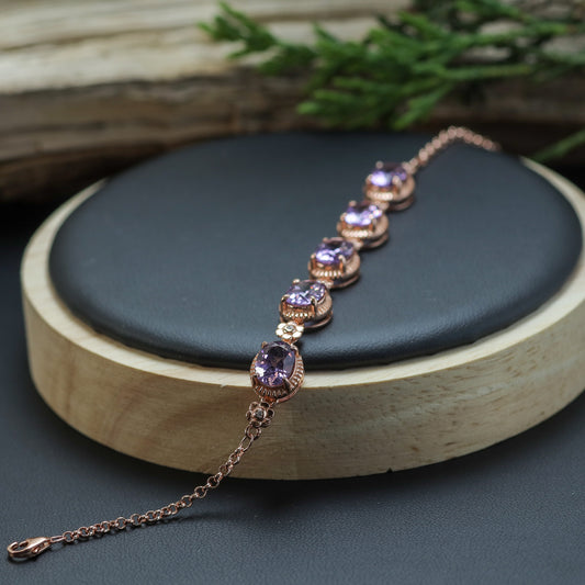 Natural Amethyst Floral Accent Link Bracelet