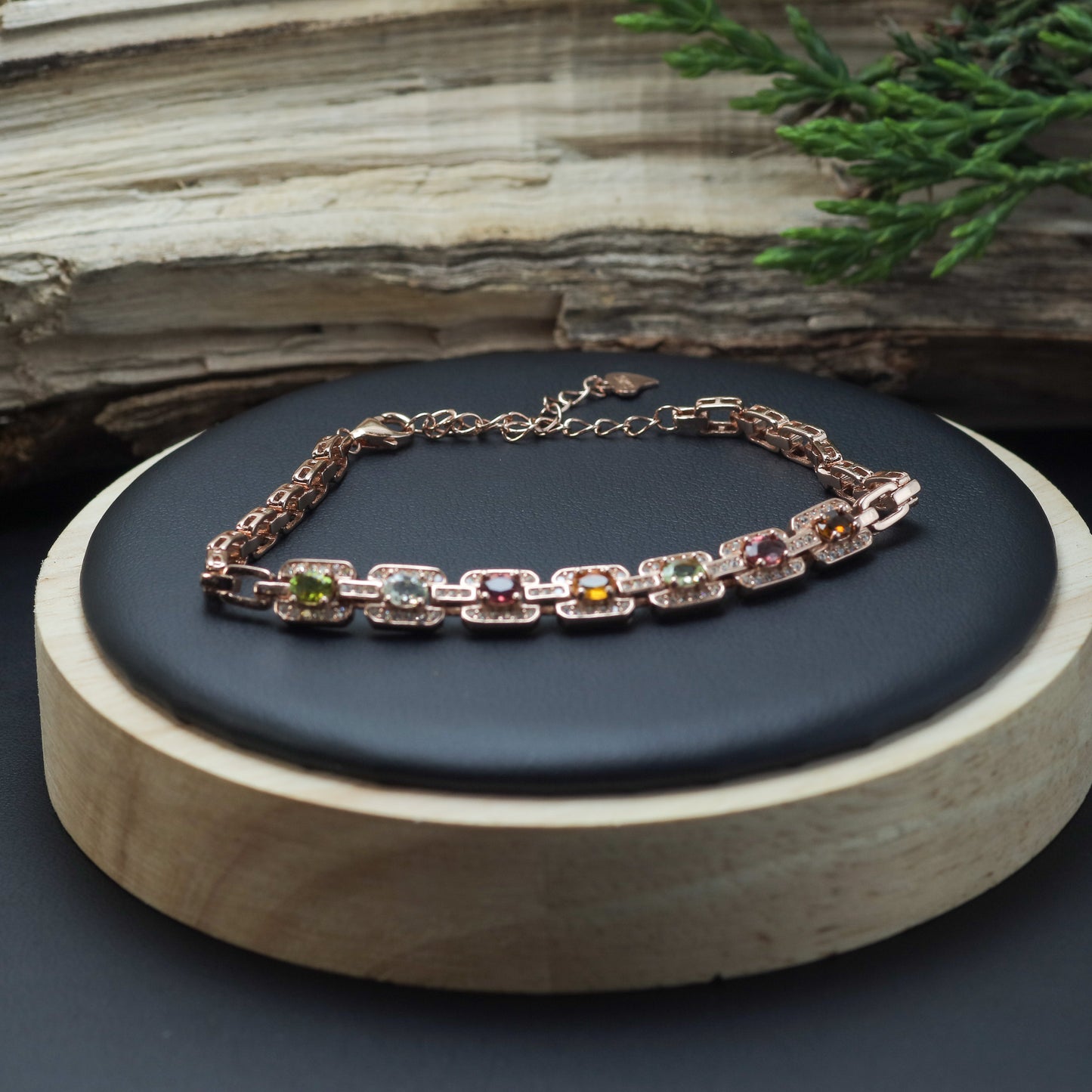 Natural Multi-Color Tourmaline Geometric Link Bracelet