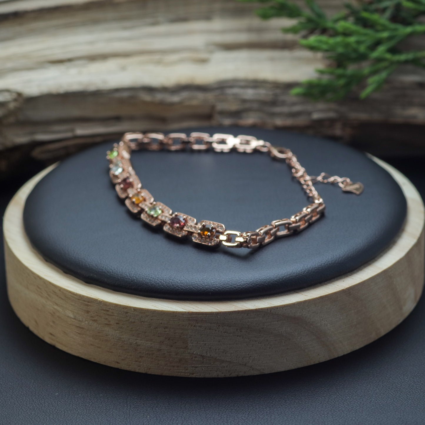 Natural Multi-Color Tourmaline Geometric Link Bracelet