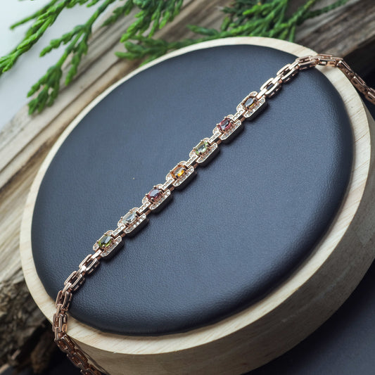 Natural Multi-Color Tourmaline Geometric Link Bracelet