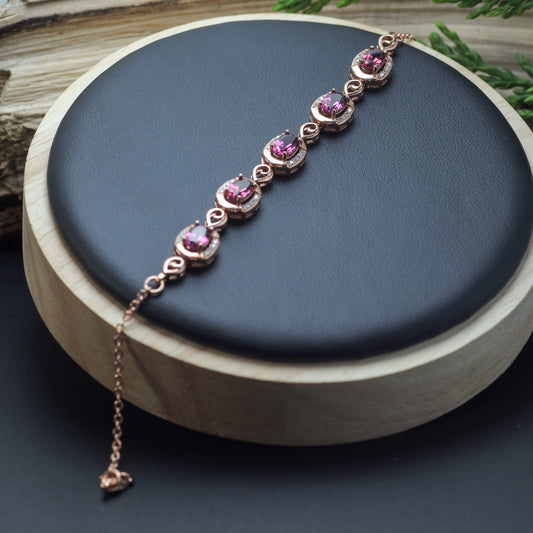 Natural Purple Garnet Elegant Station Link Bracelet