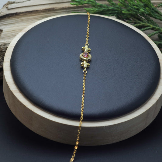 Natural Pink Tourmaline Clover Accent Chain Bracelet